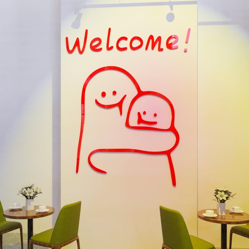 Tranh mica EPeBen dán tường nổi 3d hình Welcome! decor trang trí Quán Trà Sữa, Cửa Hàng