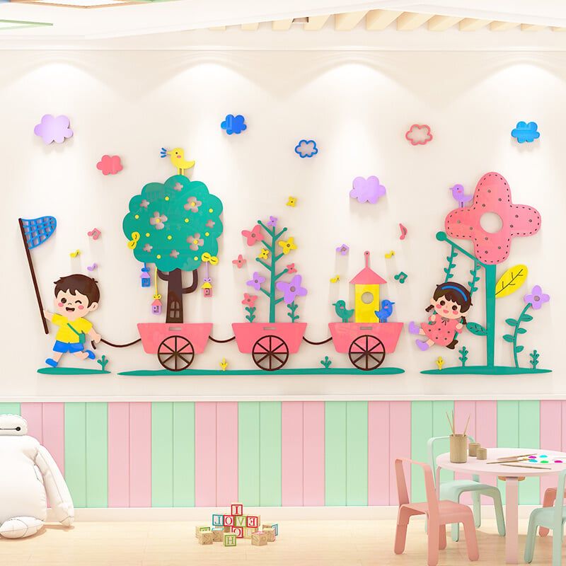 Tranh mica EPeBen dán tường nổi 3d hình Niềm vui của thiếu nhi decor trang trí Phòng ngủ cho bé, Phòng học Mẫu giáo, Chân Tường