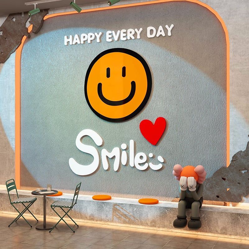Tranh mica EPeBen dán tường nổi 3d hình Smile Happy Every Day decor trang trí Cửa Hàng, Quán Café, Shop Thời Trang