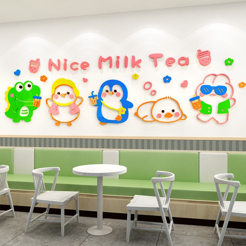 Tranh mica EPeBen dán tường nổi 3d hình Nice Milk Tea decor trang trí Quán Trà Sữa, Quán Nước