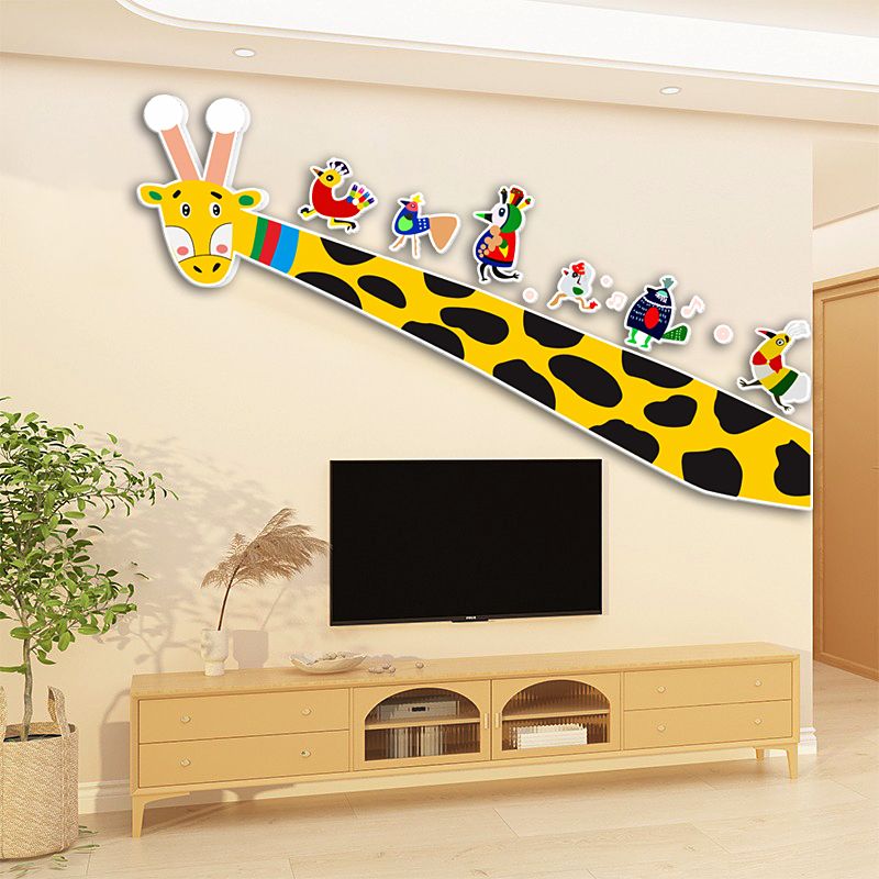 Tranh Fomex EPeBen dán tường nổi 3d Hình Hươu cao cổ và các bạn decor trang trí Phòng cho bé, Phòng khách, Mẫu giáo