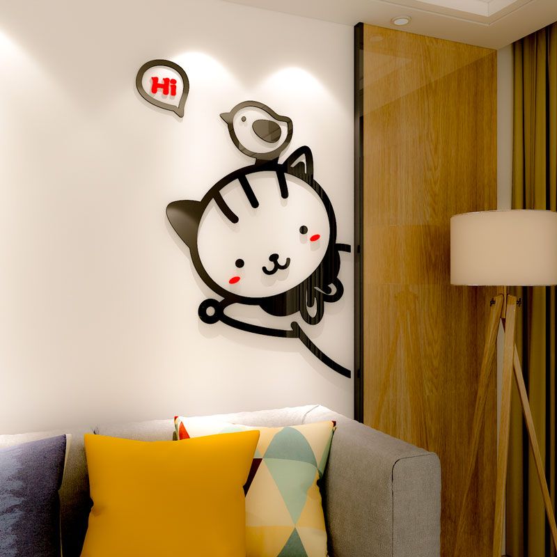 Tranh mica EPeBen dán tường nổi 3d hình Mèo Chó Thỏ dễ thương Dán Cửa decor trang trí mầm non, phòng cho bé