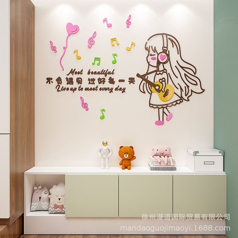 Tranh mica EPeBen dán tường nổi 3d hình dán cô gái cùng những nốt nhạc decor trang trí Phòng ngủ, Phòng khách, Phòng học