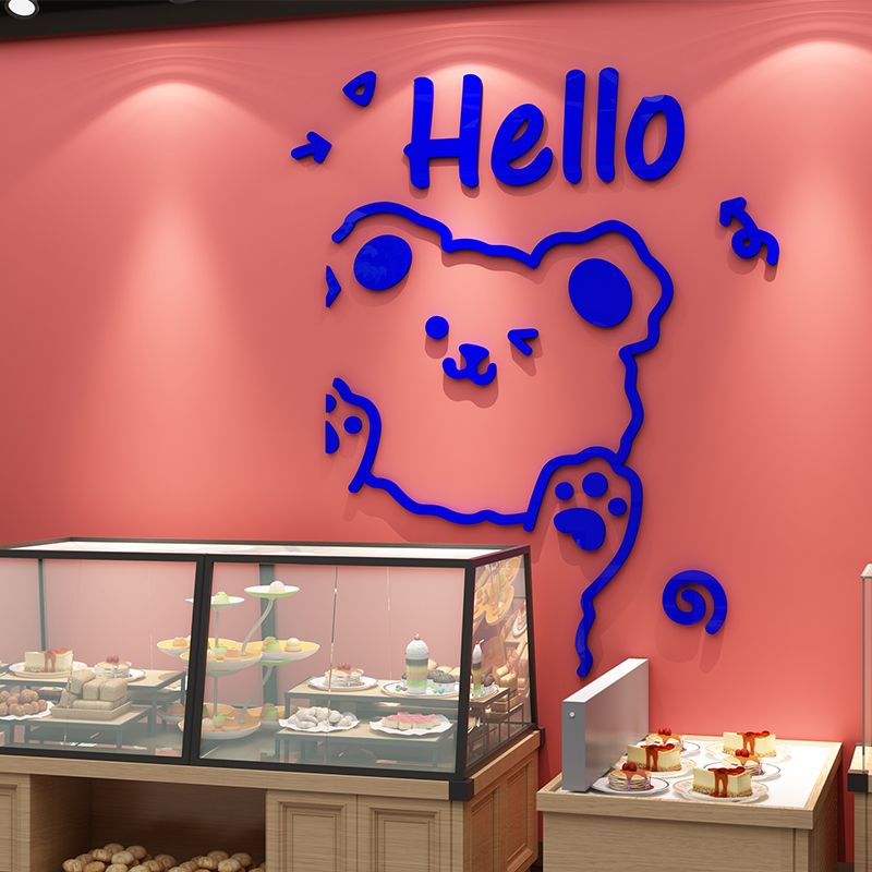 Tranh mica EPeBen dán tường nổi 3d hình Gấu Hello decor trang trí Quán Trà Sữa, Quán Bánh Ngọt