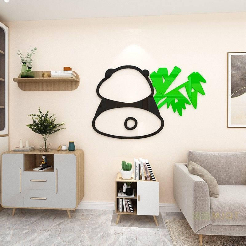 Tranh mica EPeBen dán tường nổi 3d hình Gấu trúc hạnh phúc decor trang trí Phòng cho bé, Phòng khách, Phòng ngủ Mẫu giáo