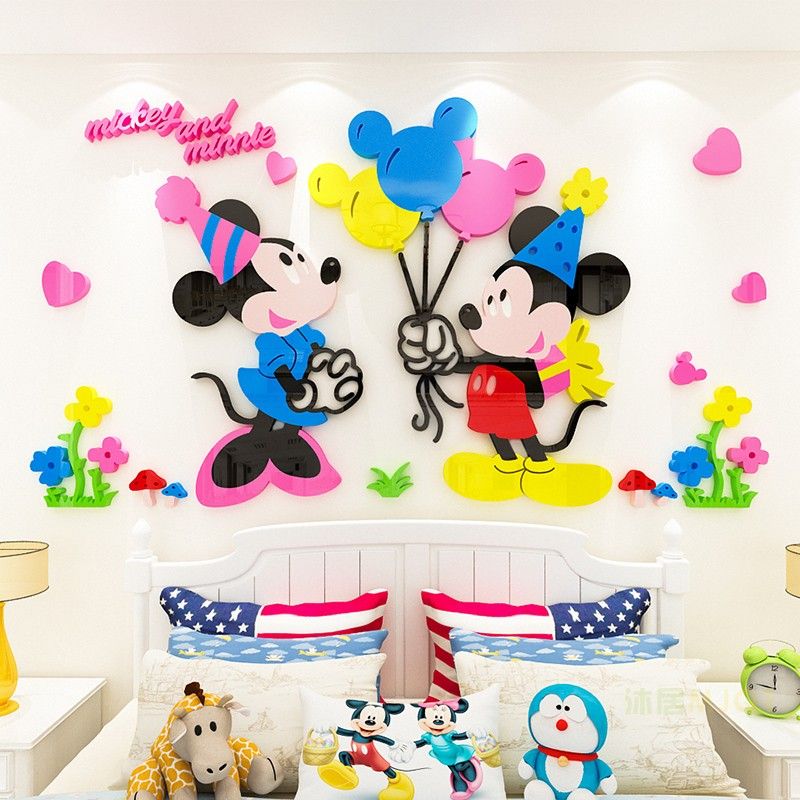 Tranh mica EPeBen dán tường nổi 3d hình Cặp đôi Mickey Minnie decor trang trí Phòng ngủ cho bé, Lớp Mẫu giáo, Mầm non