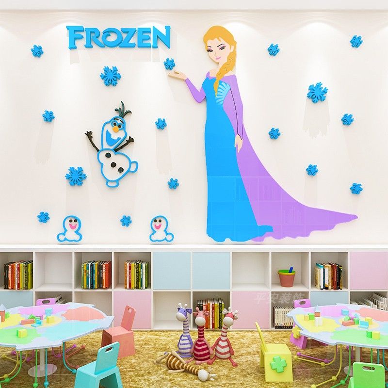 Tranh mica EPeBen dán tường nổi 3d hình công chúa Elsa, Sofia decor trang trí Phòng ngủ cho bé, Phòng học, Mẫu giáo