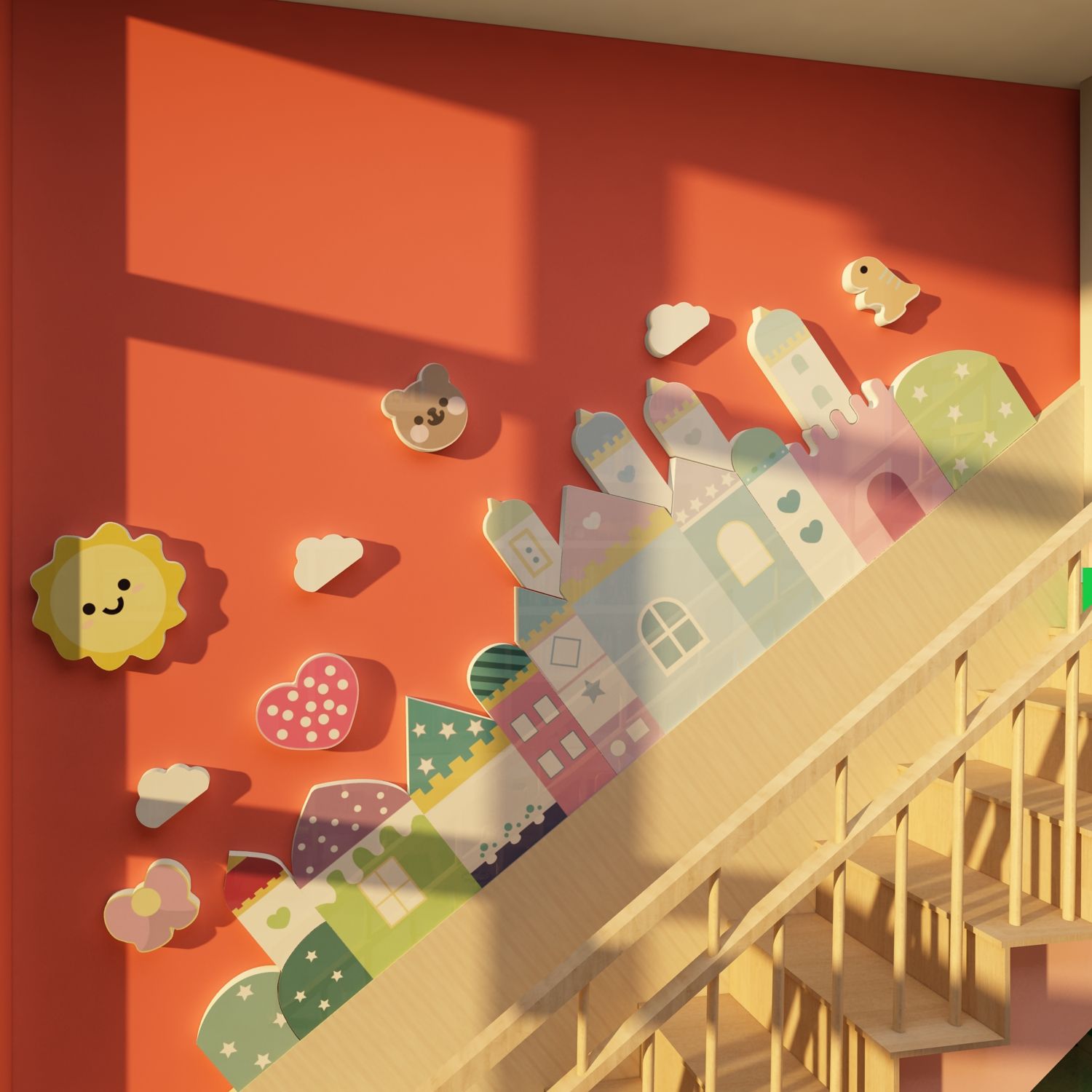 Tranh Fomex EPeBen dán tường nổi 3d Hình Thành phố mộng mơ decor trang trí Phòng cho bé, Phòng ngủ, Mầm Non, Phòng Khách