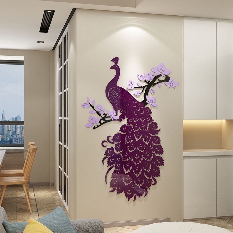 Tranh mica EPeBen dán tường nổi 3d hình Chim Công Huyền bí phương Đông decor trang trí Phòng khách, Phòng làm việc