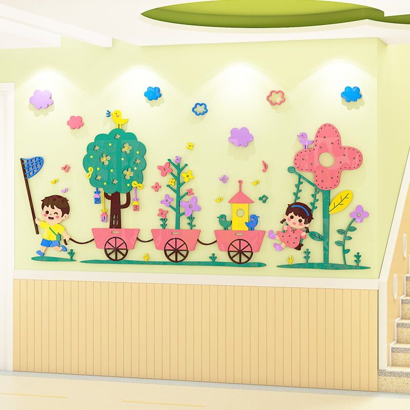 Tranh mica EPeBen dán tường nổi 3d hình Niềm vui của thiếu nhi decor trang trí Phòng ngủ cho bé, Phòng học Mẫu giáo, Chân Tường