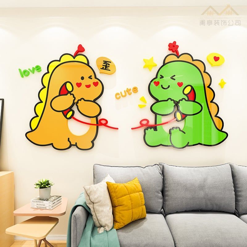 Tranh mica EPeBen dán tường nổi 3d hình Khủng Long Vịt Dễ Thương Bắn Tim biu, trang trí Mẫu Giáo, cửa hàng, Phòng cho bé