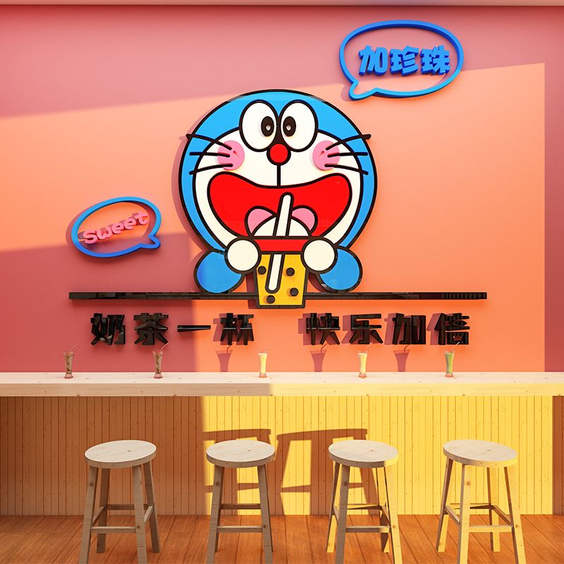 Tranh mica EPeBen dán tường nổi 3d hình Doremon Doraemon uống Trà Sữa decor trang trí Quán trà Sữa, Quán Nước, trẻ em