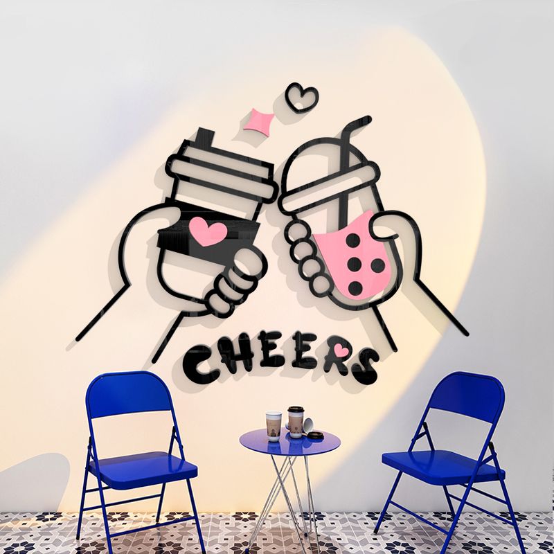 Tranh mica EPeBen dán tường nổi 3d hình Cheers Trà Sữa decor trang trí Quán Cafe, Trà Sữa