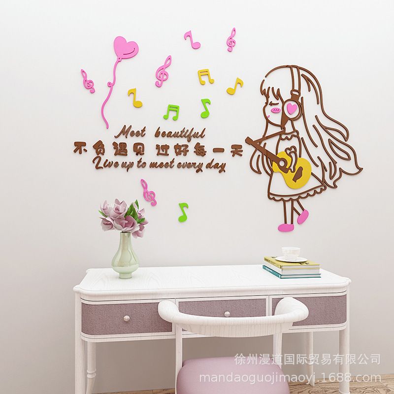 Tranh mica EPeBen dán tường nổi 3d hình dán cô gái cùng những nốt nhạc decor trang trí Phòng ngủ, Phòng khách, Phòng học