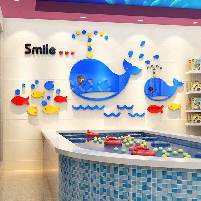 Tranh mica EPeBen dán tường nổi 3d Những chú cá voi trang trí Phòng cho bé, Phòng ngủ