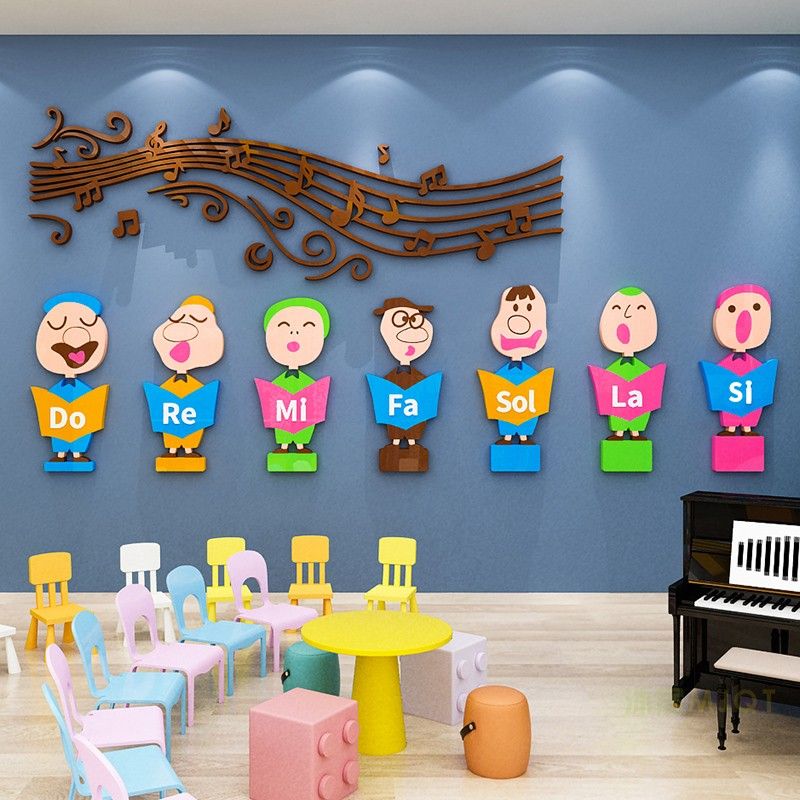 Tranh mica EPeBen dán tường nổi 3d hình Lớp Học Dạy Âm Nhạc decor trang trí Mầm Non, mẫu giáo, nốt nhạc, phím đàn piano