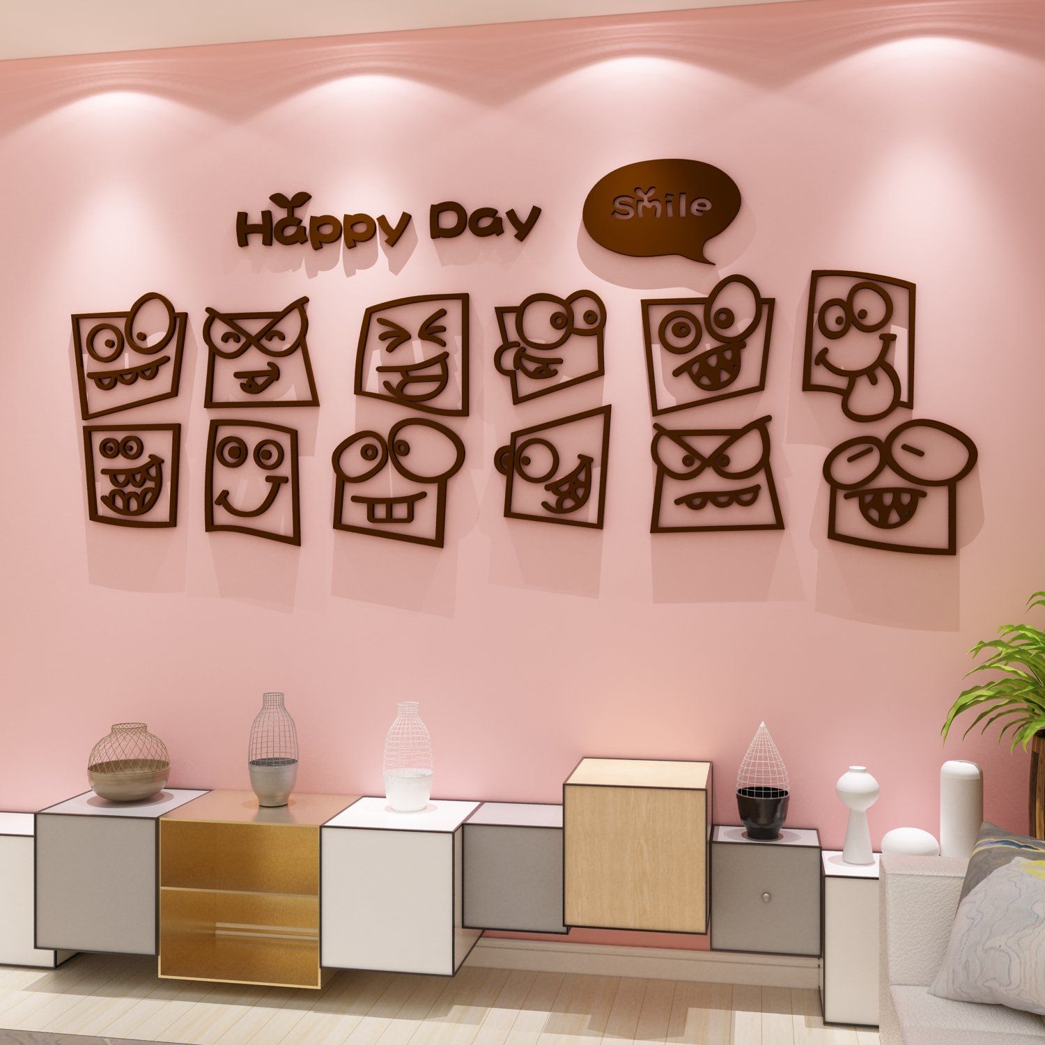 Tranh mica EPeBen dán tường nổi 3d hình Happy Day decor trang trí Quán Cafe, Trà Sữa