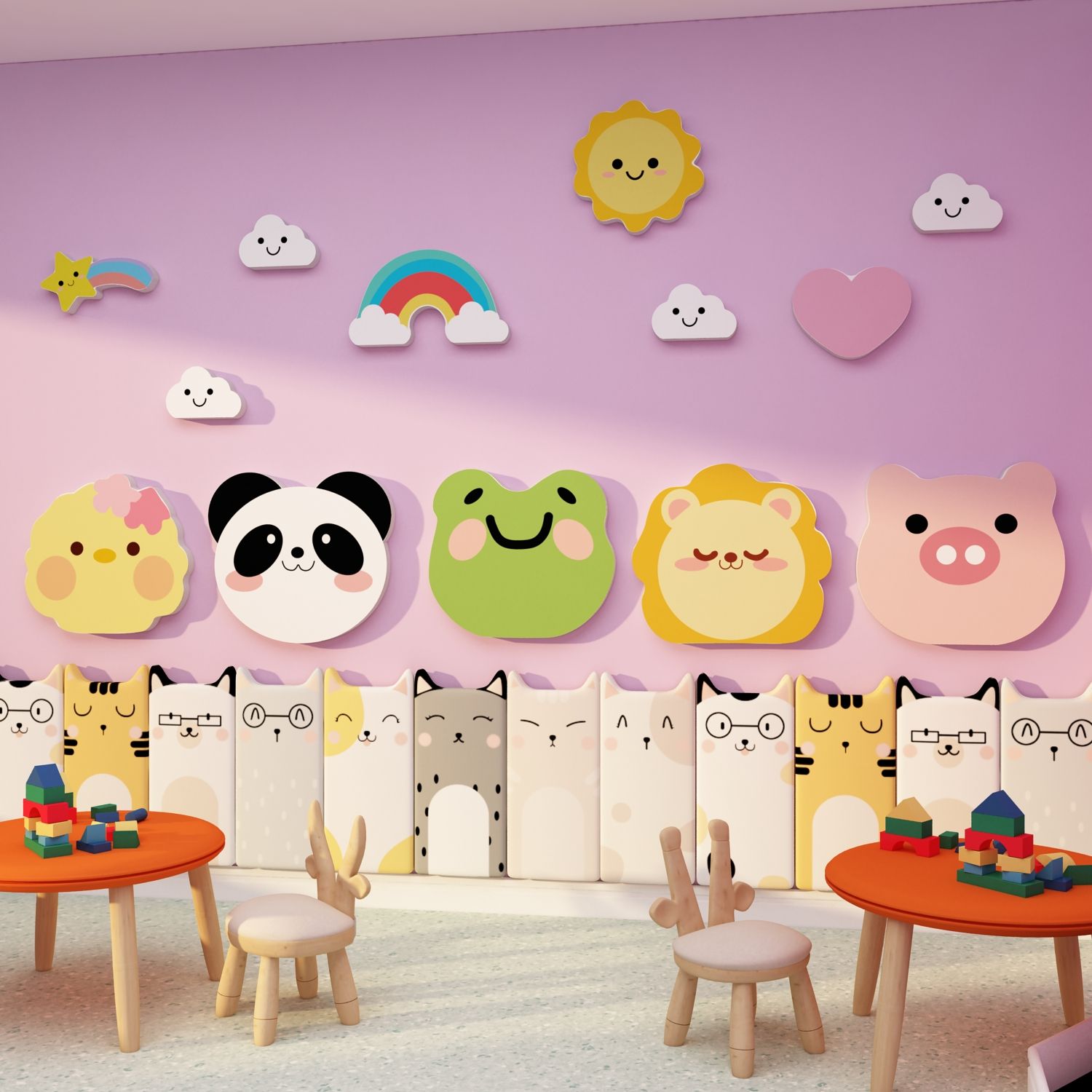 Tranh Fomex EPeBen dán tường nổi 3d Hình Cầu vồng và các con vật decor trang trí Phòng cho bé, Phòng khách, Mẫu giáo