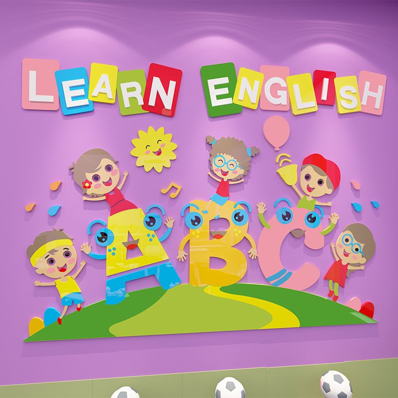 Tranh mica EPeBen dán tường nổi 3d hình Learn English decor trang trí Lớp Học Tiếng Anh, Mầm non