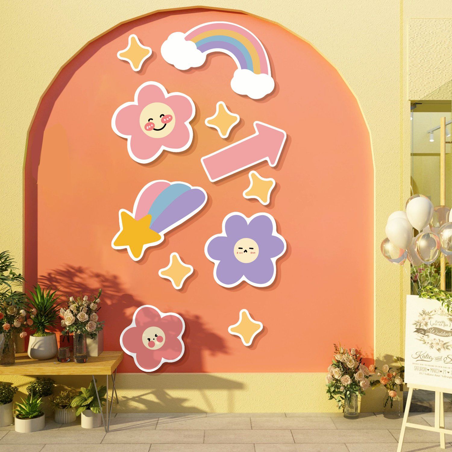 Tranh Fomex EPeBen dán tường nổi 3d Hình Hi Cute dán cửa phòng decor trang trí Phòng cho bé, Phòng Học, Mẫu giáo