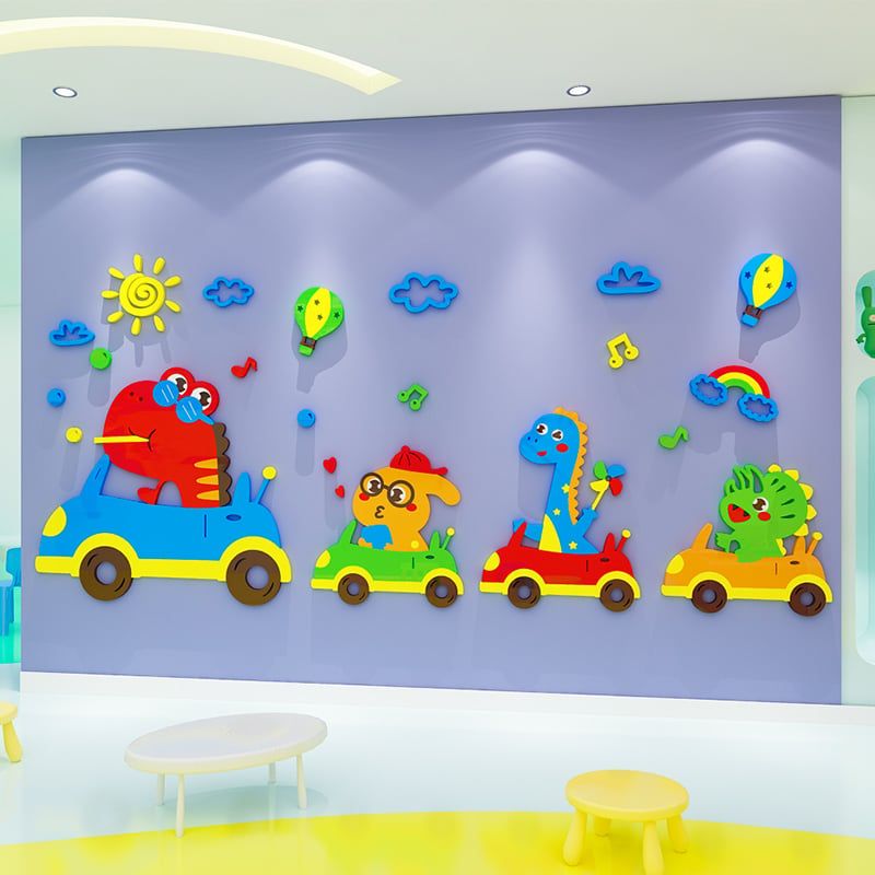 Tranh mica EPeBen dán tường nổi 3d hình Hành trình của khủng long decor trang trí Phòng ngủ cho bé, Lớp Học Mẫu giáo