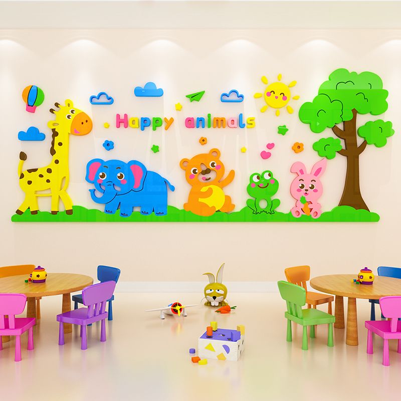Tranh mica EPeBen dán tường nổi 3d hình Vườn thú diệu kỳ decor trang trí Phòng ngủ cho bé, Lớp Mẫu giáo, Mầm non