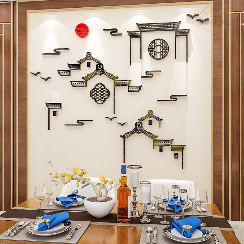Tranh mica EPeBen dán tường nổi 3d hình Phong Cách Cổ Trung Hoa decor trang trí Quán Ăn, Nhà Hàng, Văn Phòng, Cửa hàng
