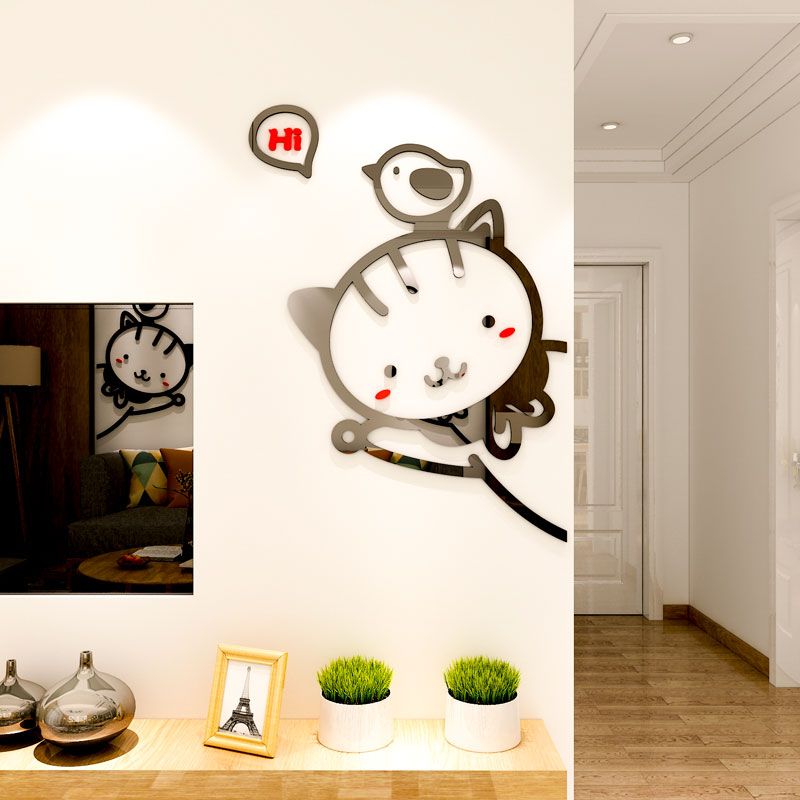 Tranh mica EPeBen dán tường nổi 3d hình Mèo Chó Thỏ dễ thương Dán Cửa decor trang trí mầm non, phòng cho bé
