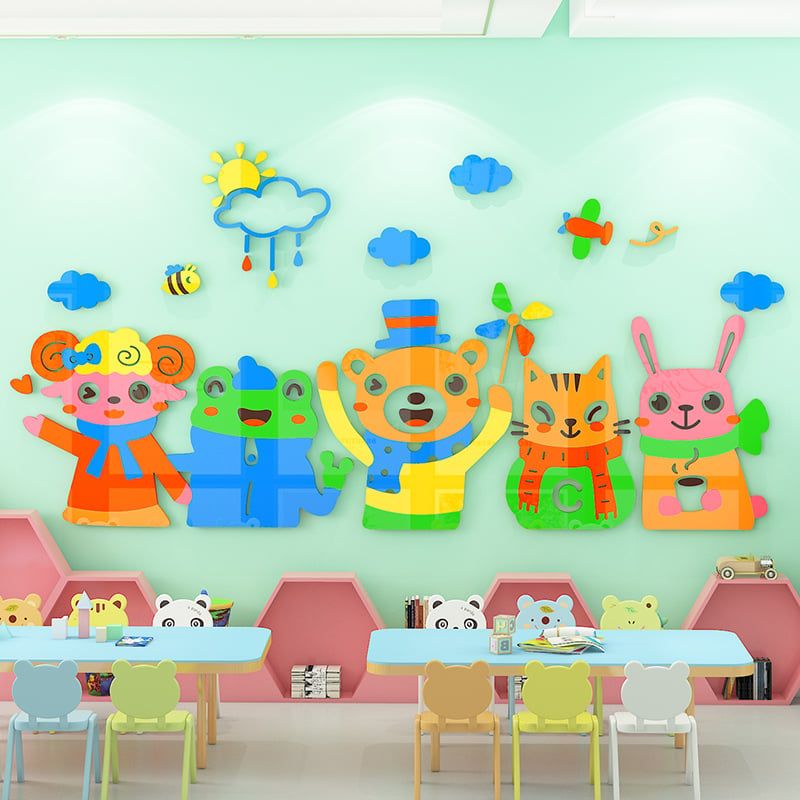 Tranh mica EPeBen dán tường nổi 3d hình Cùng nhau vui đùa decor trang trí Phòng cho bé, Phòng ngủ, Lớp Mẫu giáo, Mầm non