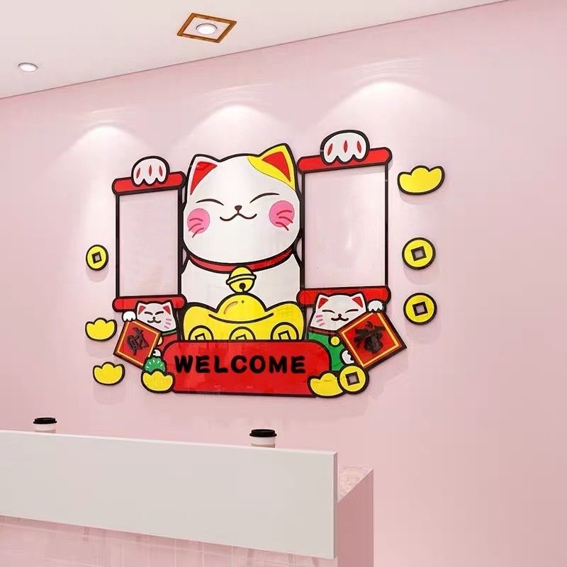 Tranh mica EPeBen dán tường nổi 3d hình mèo thần tài may mắn decor trang trí quầy thu ngân, cửa hàng, nhà hàng