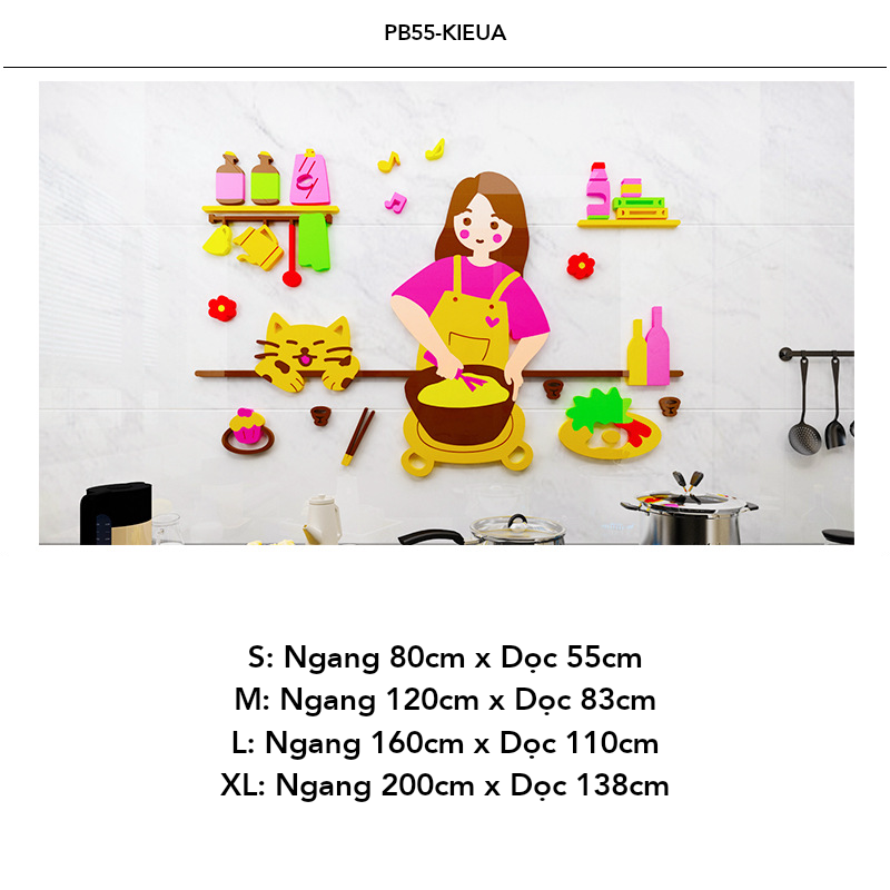 Tranh mica EPeBen dán tường nổi 3d Hình cô gái nấu ăn decor trang trí Phòng bếp, Phòng ăn, Cửa hàng, Phòng cho bé