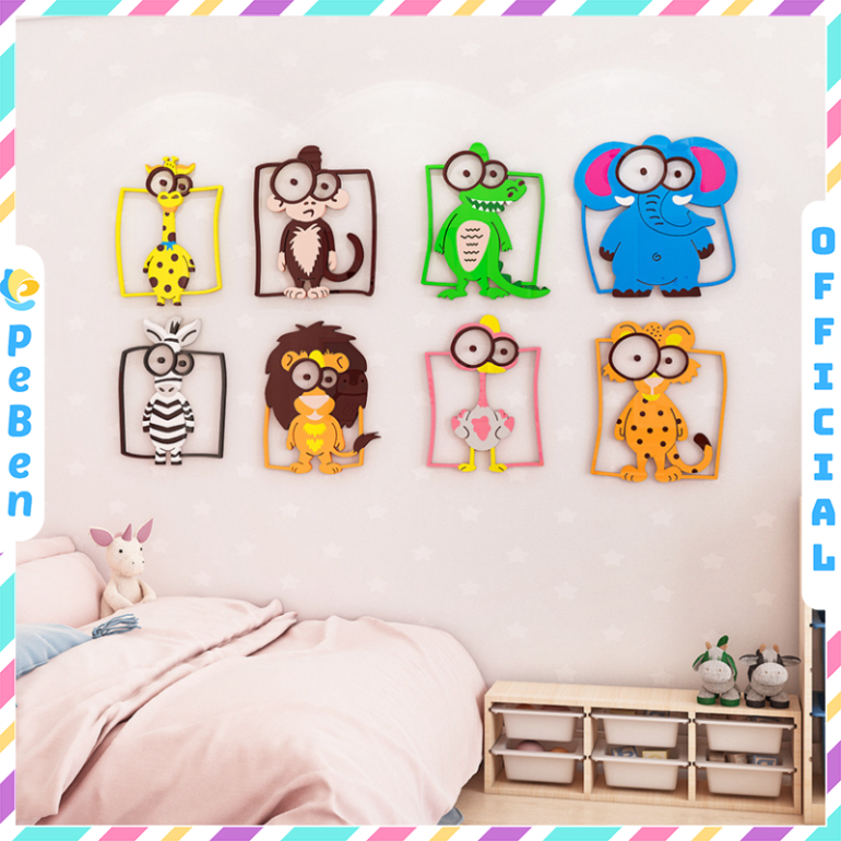 Tranh mica EPeBen dán tường nổi 3d hình Vườn thú ngổ ngáo decor trang trí Phòng ngủ cho bé, Lớp Học Mẫu giáo, mầm non