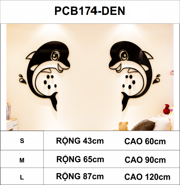 Tranh dán tường mica 3d decor khổ lớn hoạt hình hai chú cá heo xinh xắn
