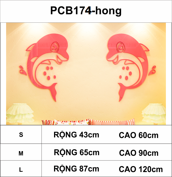 Tranh dán tường mica 3d decor khổ lớn hoạt hình hai chú cá heo xinh xắn