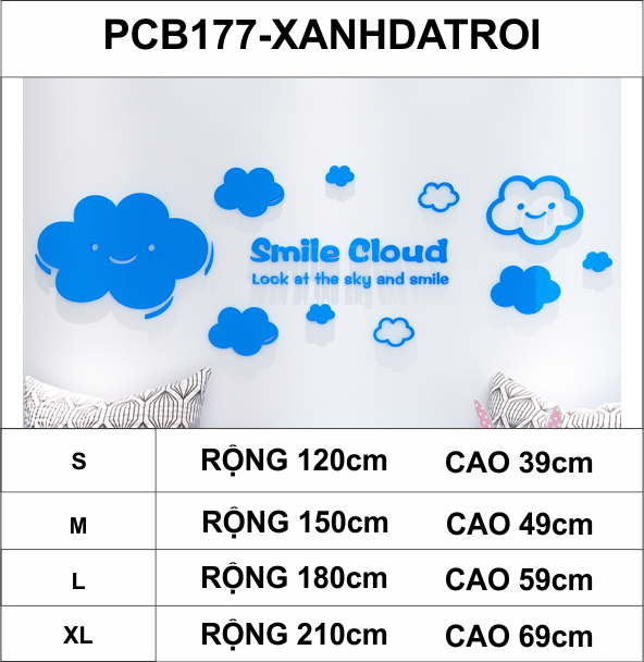Tranh dán tường mica 3d decor khổ lớn đám mây hoạt hình dễ thương smile cloud