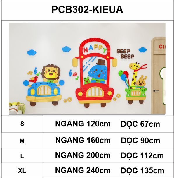 Tranh mica EPeBen dán tường nổi 3d hình Ô Tô Động Vật Beep Beep decor trang trí Phòng ngủ cho bé, Lớp Học Mẫu giáo