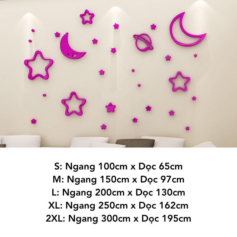 Tranh mica dán tường Bầu Trời Đầy Sao trang trí Mầm Non, Mẫu Giáo