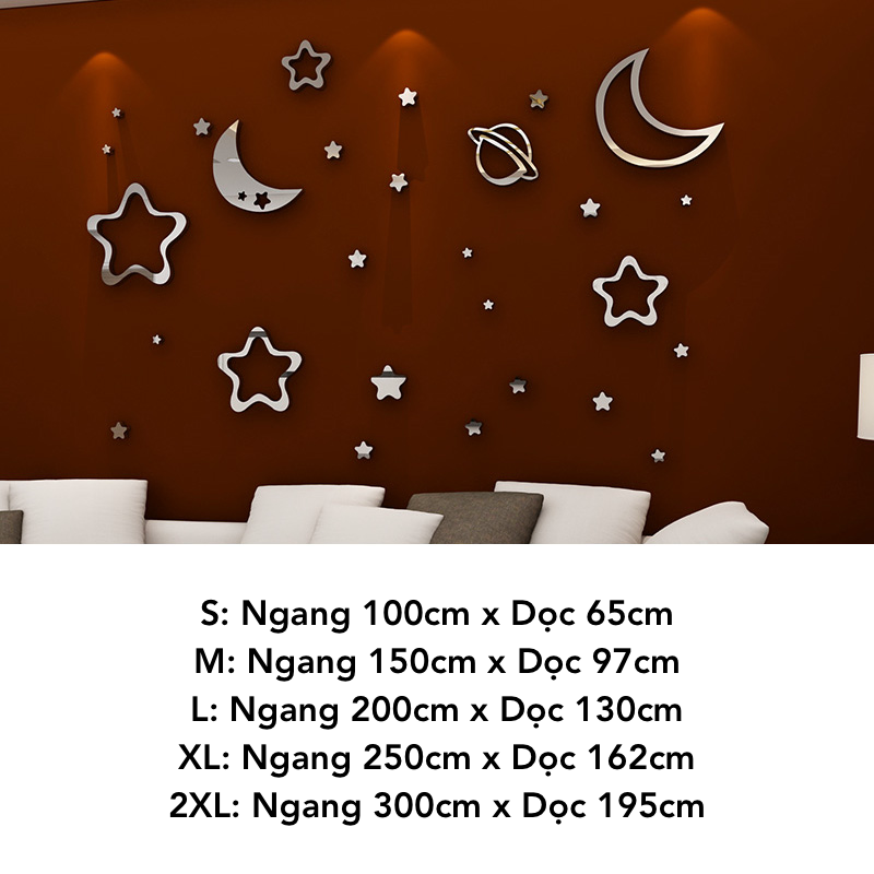 Tranh mica dán tường Bầu Trời Đầy Sao trang trí Mầm Non, Mẫu Giáo