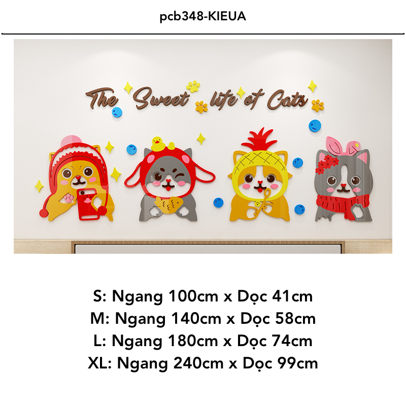 Tranh mica nổi 3d dán tường Các Con Vật chó mèo gà thỏ và Các Bé happy cats animal trang trí Mầm Non, Mẫu Giáo - EPeBen