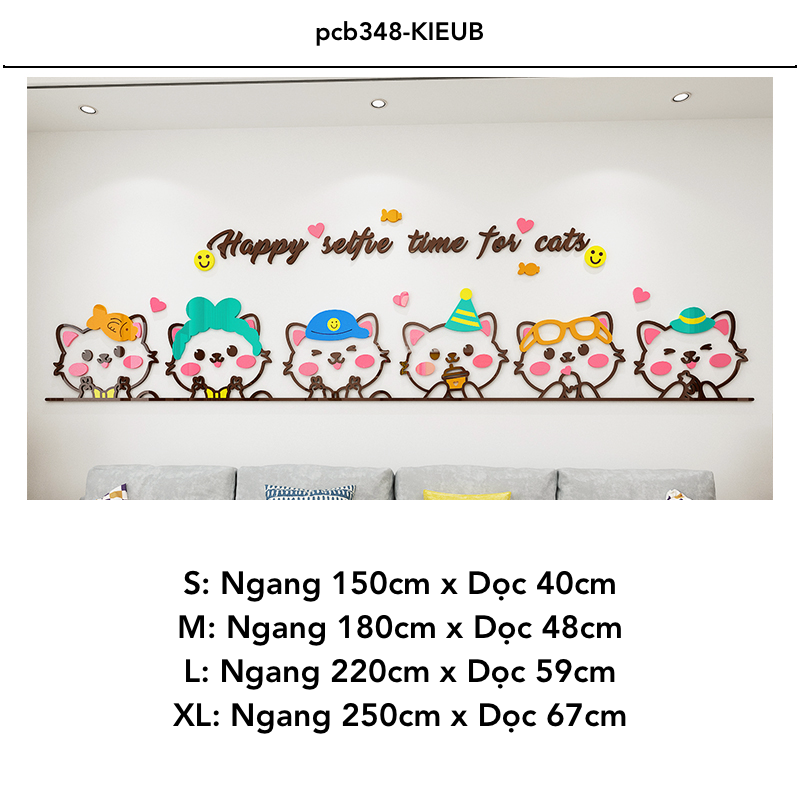Tranh mica nổi 3d dán tường Các Con Vật chó mèo gà thỏ và Các Bé happy cats animal trang trí Mầm Non, Mẫu Giáo - EPeBen