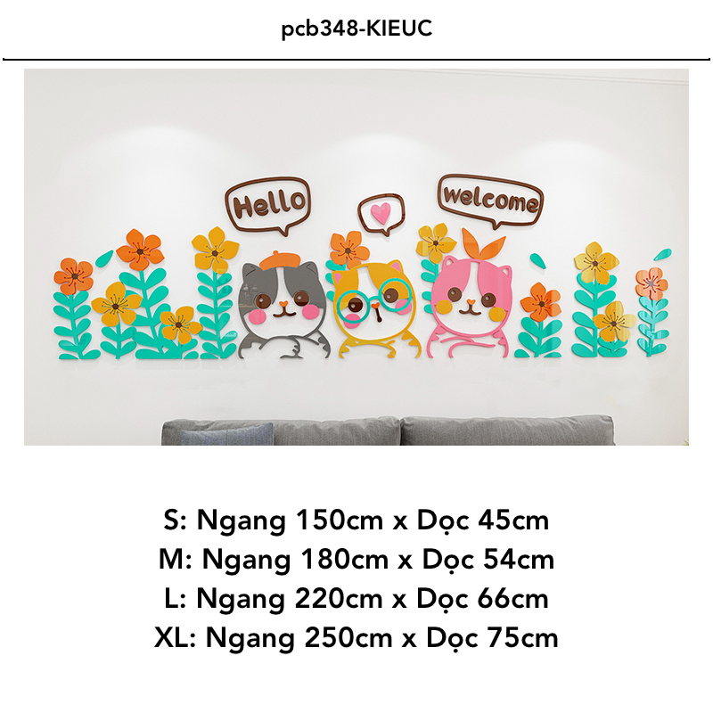 Tranh mica nổi 3d dán tường Các Con Vật chó mèo gà thỏ và Các Bé happy cats animal trang trí Mầm Non, Mẫu Giáo - EPeBen