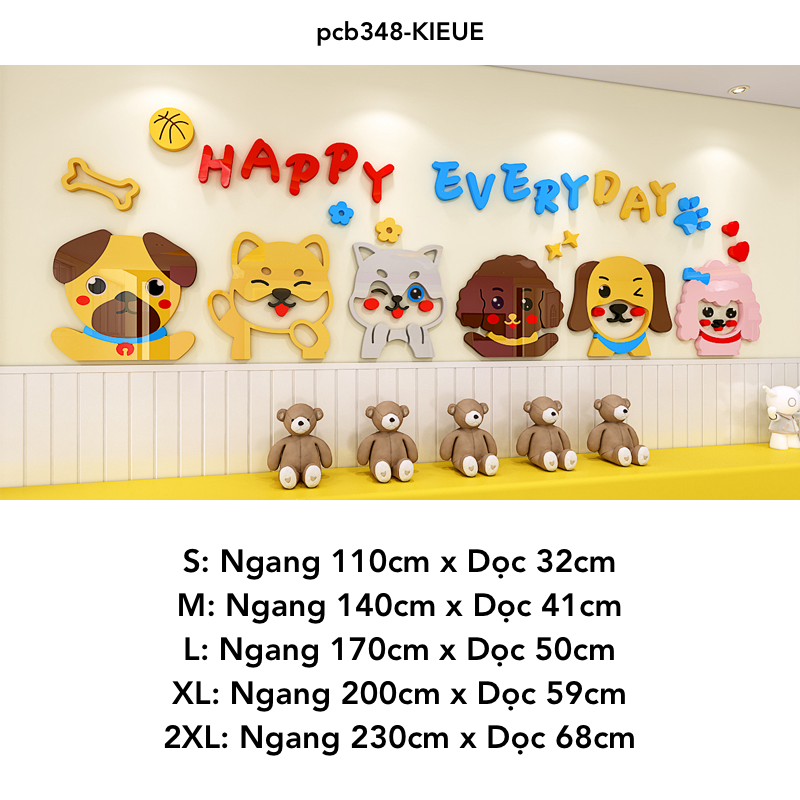 Tranh mica nổi 3d dán tường Các Con Vật chó mèo gà thỏ và Các Bé happy cats animal trang trí Mầm Non, Mẫu Giáo - EPeBen
