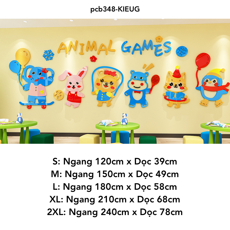 Tranh mica nổi 3d dán tường Các Con Vật chó mèo gà thỏ và Các Bé happy cats animal trang trí Mầm Non, Mẫu Giáo - EPeBen