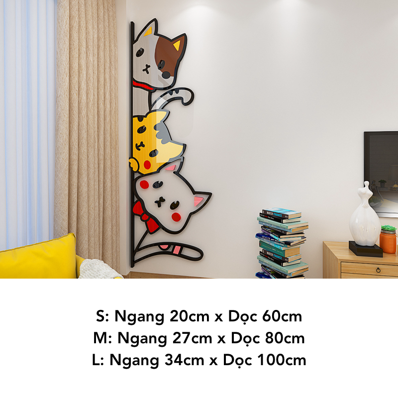Tranh mica nổi 3d dán tường Mèo Dễ Thương thò chào ngủ bắn tim trang trí Dán Cửa hàng, Phòng Khách, Phòng ngủ