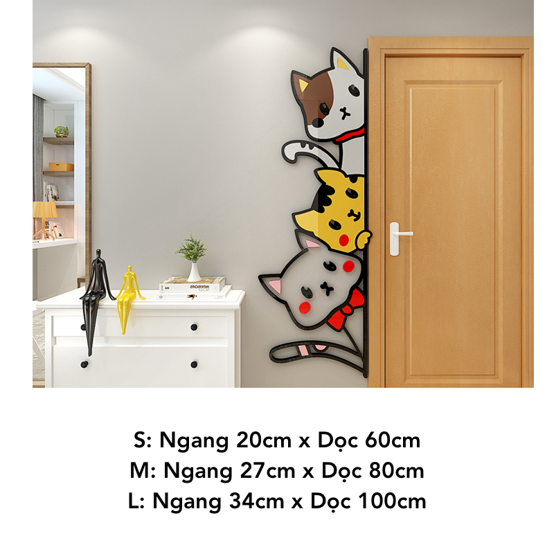 Tranh mica nổi 3d dán tường Mèo Dễ Thương thò chào ngủ bắn tim trang trí Dán Cửa hàng, Phòng Khách, Phòng ngủ
