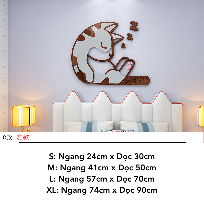 Tranh mica nổi 3d dán tường Mèo Dễ Thương thò chào ngủ bắn tim trang trí Dán Cửa hàng, Phòng Khách, Phòng ngủ