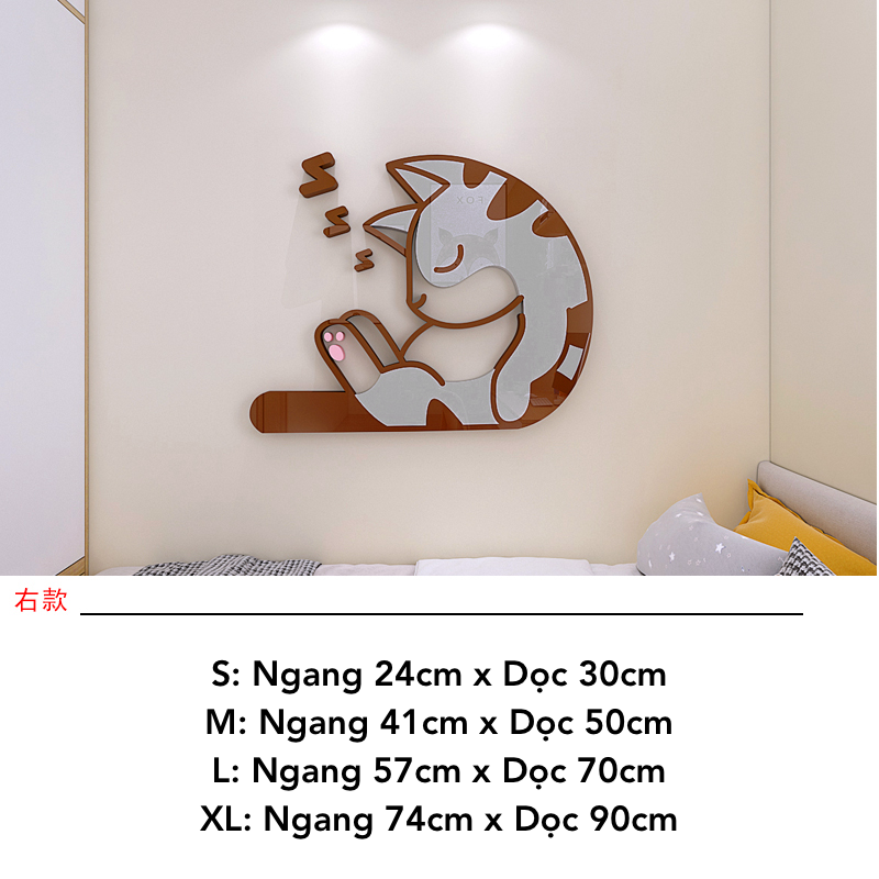 Tranh mica nổi 3d dán tường Mèo Dễ Thương thò chào ngủ bắn tim trang trí Dán Cửa hàng, Phòng Khách, Phòng ngủ