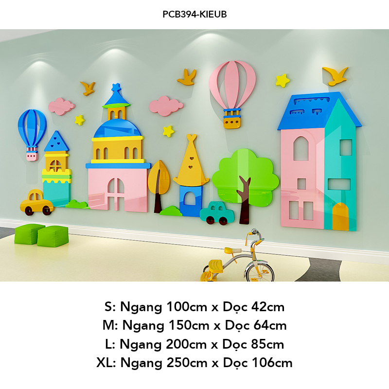 Tranh mica EPeBen dán tường nổi 3d hình nhà cửa, lâu đài decor trang trí Lớp Học Mầm Non, Mẫu giáo, Phòng cho bé