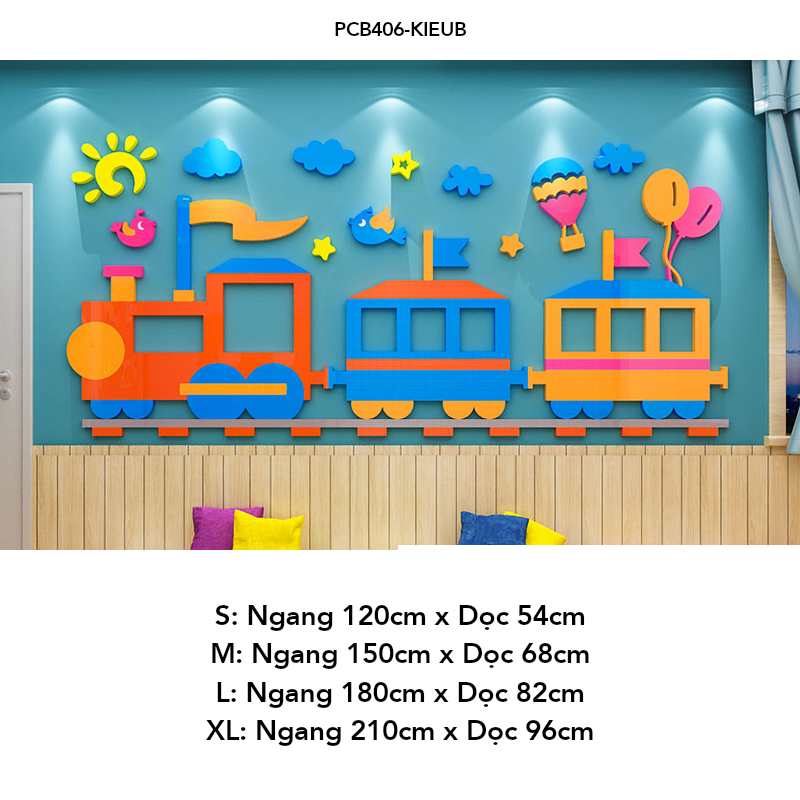 Tranh mica EPeBen dán tường nổi 3d hình tàu hoả cùng động vật decor trang trí Phòng ngủ cho bé, Phòng học lớp Mẫu giáo