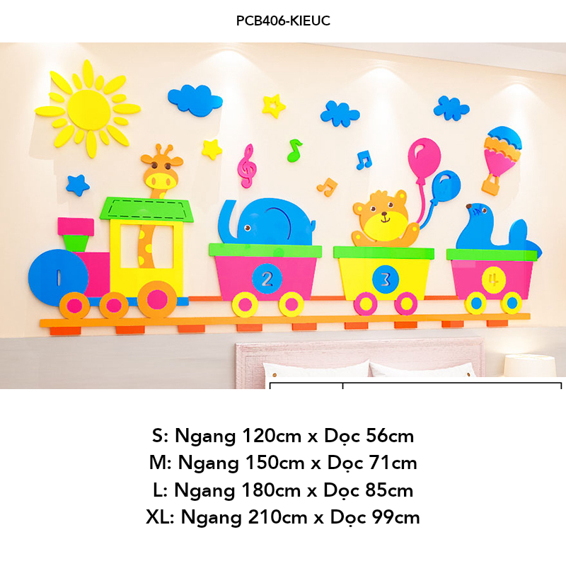 Tranh mica EPeBen dán tường nổi 3d hình tàu hoả cùng động vật decor trang trí Phòng ngủ cho bé, Phòng học lớp Mẫu giáo